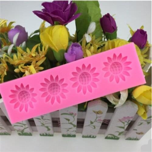 4 Lattices Silicone Mold 3D Sunflower Form Cake Jelly Donuts Pudding Molds Soap Fondant Mould Kitchen Cake Decorating Tools