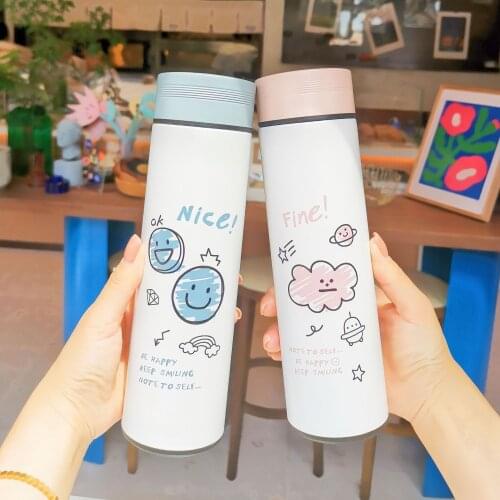 450ml Graffiti Business Thermos Cup Creative Personality Trend Water Cup Portable Student Simple Lovely Girl Heart Cup