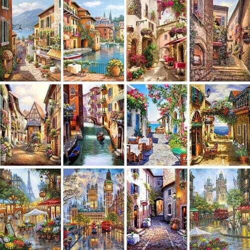 5D Diamond Painting Street View Full Square/Round Diamond Embroidery Landscape Mosaic Rhinestone Picture Home Decoration Gift