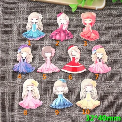 Free Shipping 10pcs 32*40mm Colorful Cute Girl Image Planar Resin Cabochons Ornament Accessories Hair Jewelry Bow Center DIY