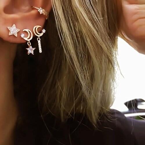 Bohemian Moon Star Crystal Stud Earrings 4 Piece Set Women Gold New Fashion Earrings Jewelry Wholesale
