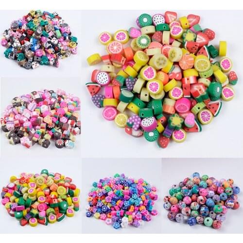 50/100Pcs Mixed Color Cartoon Animal Fruit Beads Polymer Clay Beads Polymer Clay Spacer Loose Beads For Necklace DIY Accessories