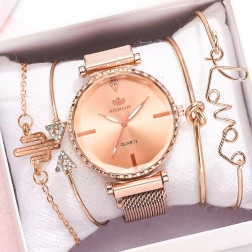 Fashion 5pcs Set Women Watches Luxury Magnet Buckle Trend Rhinestone Watch Ladies Quartz Wrist Watch Bracelet Clocks Reloj Mujer