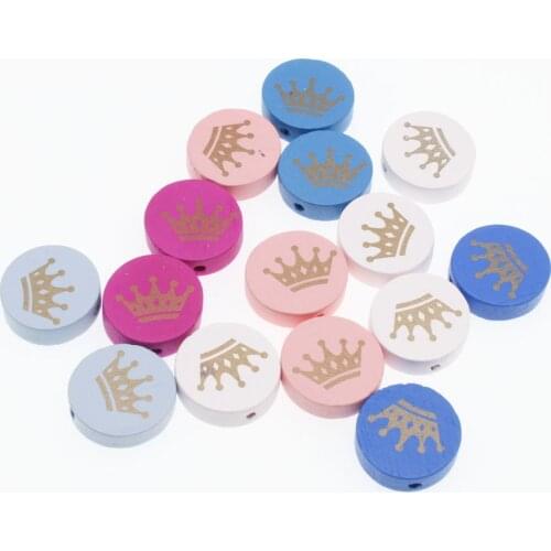 CHONGAI 20Pcs Mixed Color Crown pattern Wood Beads For Jewelry Making DIY Toys Pacifier Clip Wooden Beads 20mm