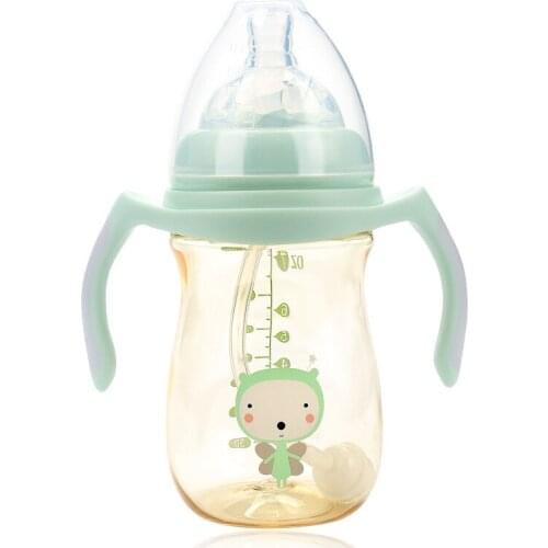 Infant Wide Mouth PPSU Bottle Newborn Silicone Pacifier Bottle Kids' Training Drinking Cups With Handle Baby Anti-drop Bottle