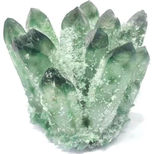 Feng shui crystals ornaments natural green ghost phantom crystal clusters for home decoration