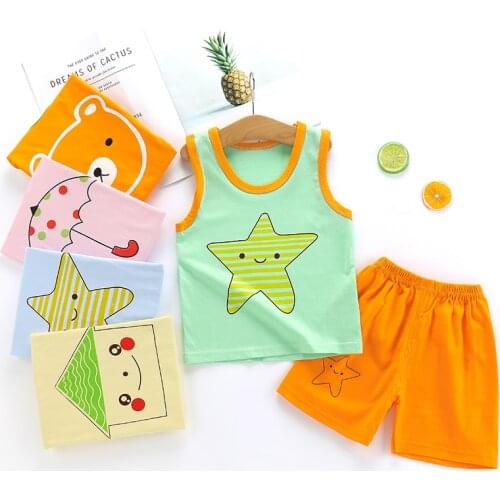 2PCS Summer Baby Boys Girls Clothing Set Toddler Children Cotton Tracksuits Infant Kids Sleeveless Vest+Shorts Pajamas Suits