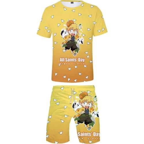Demon Slayer Anime Cosplay Oversized T-shirt Shorts Suit Set Casual Streetwear Tracksuit Men Women Sportsuit Summer Two Piece