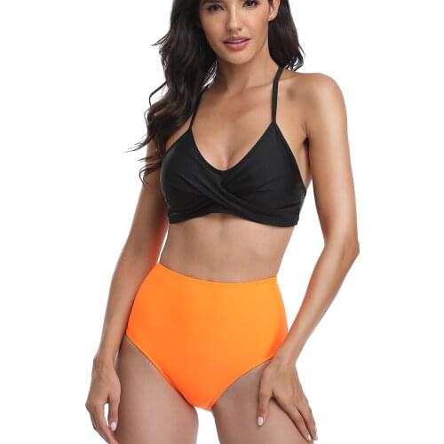 Black Swim Top+Orange Beach Bottom Swimming Suits For Grls 2021 Swimwear Womens High Waisted Summer Bikinis S-XL