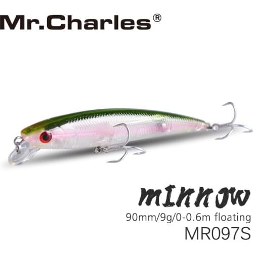 Mr.Charles MR097S Fishing Lure 90mm/9g 0-0.6 Floating Minnow Hard Baits High-carbon steel Hooks Crankbait Lure Wobbler