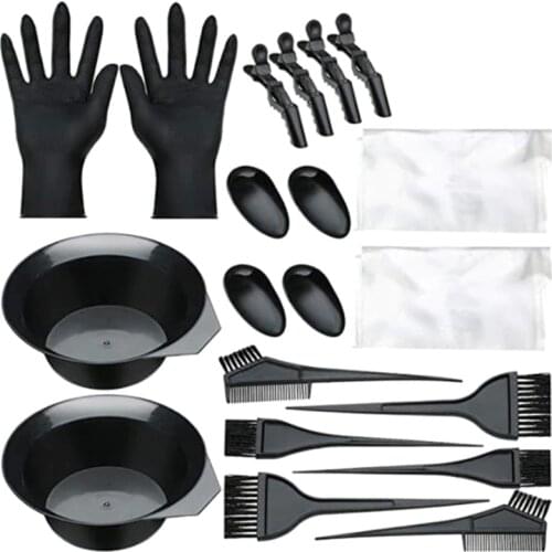 20pcs Hair Dye Coloring DIY Tool Kit Brush Comb Ear Cover Comb Mixing Bowl Salon Apron Disposable Gloves Clips