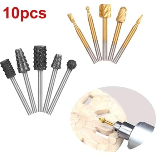 10pcs Dremel Rotary Burr Bit Set High Speed Steel Engraving Grinding Drill Bit Titanium Coated Grinder File for Woodworking