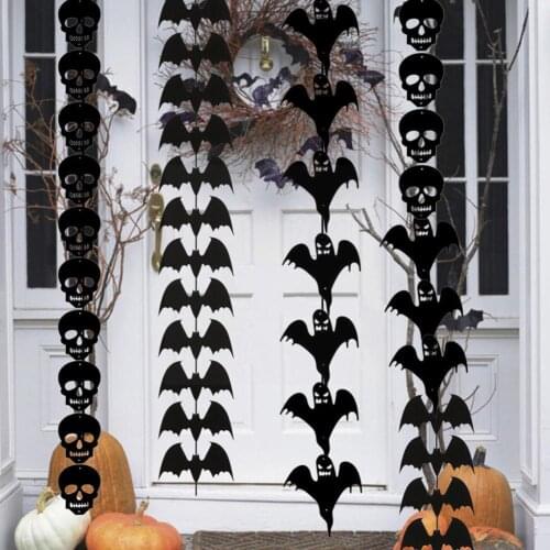 New Halloween Decoration Non-woven Fabric Bat Skull Flag Holiday Bar Flag String Pull KTV Party Ornaments Y1E4