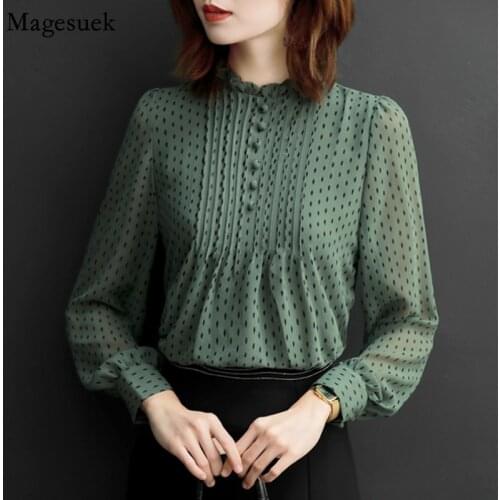 New Arrival Plus Size Long Sleeve Shirt Women Korean Polka Dot Elegant Chiffon Blouse Women Loose Office Ladies Tops Mujer 11859