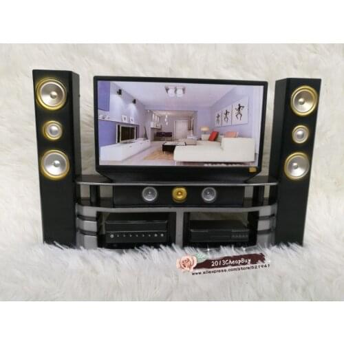 New Accessories House Baby Toys for girls Mini Hi-Fi 1:6 TV Home Theater Cabinet Set Combo Furniture dollhouse For barbie Doll