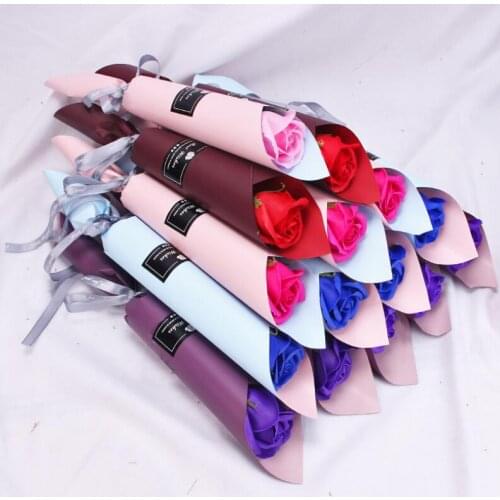 Single Stem Artificial Rose Scented Bath Soap Rose Flower Bouquet For Wedding Valentines Day Party Decoration Gift LX9337