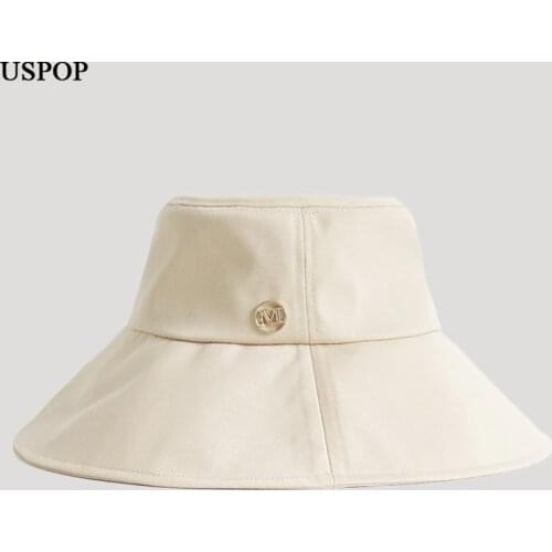 USPOP 2021 New Cotton Bucket Hats Summer Fashion Letter M Pure Color Wide Brim Sun Hats