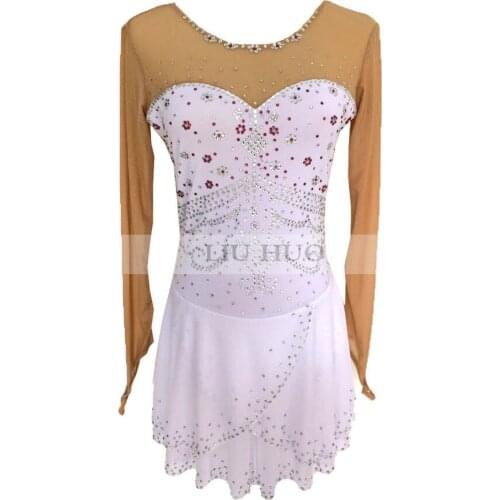 Figure Skating Dress Womens Girls' Ice Skating Dress Pure white High elastic spandex fabric Beautifully crafted stone pattern