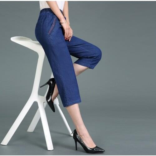 Casual Jeans Capris Female Summer Women Calf-Length Denim Pants High Waist Plus Size Mom Jeans Stretch Jean Pants Mujer 5XL 111