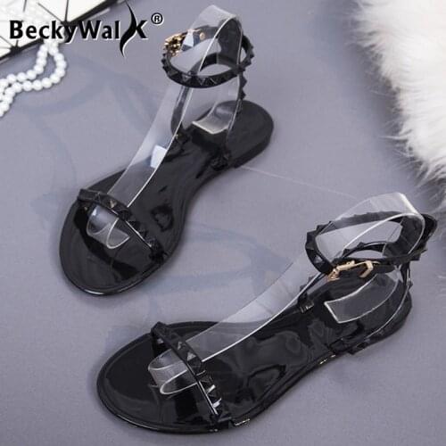 Simple Women Flip Flops Summer Shoes Black White Beach Shoes Woman Rivets Flat Sandals Hot Jelly Shoes Ladies Sandals WSH3544