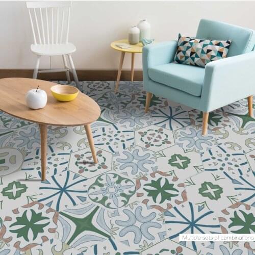 PVC Waterproof Floor Sticker Creative Portugal Pattern Green Color Vintage Floor Decals Anti-slip Wall Floor Sticker Bathroom