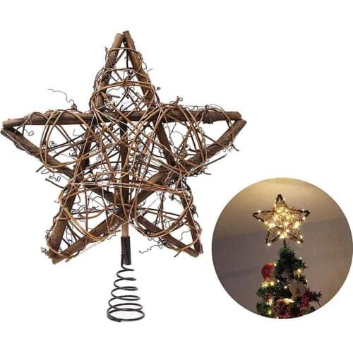 Christmas Tree Top Hat Rattan Star With Spring Support Light String 50 LED Lights Rattan Star Christmas Tree Top Decoration