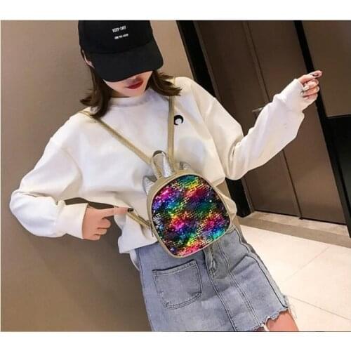 Gold Silver Sequins Unicorn Backpack Fashion Glitter School Book Bag Girls Cute Hologram Laser PU Leather Travel Mochila