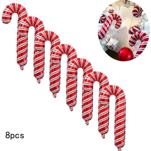 8pcs Large 82*37CM Christmas Candy Cane Aluminum Foil Balloons Santa Claus Canes for Christmas Party Decorations Supplies