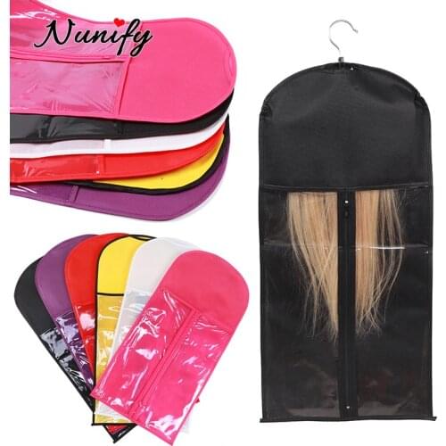 Nunify Black Hair Extensions Wigs Storage Bag With Wooden Hanger Dust Proof Protective Wig Storage Holder Hair Packagin Bags