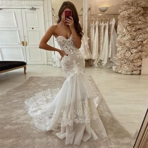 NUOXIFANG Mermaid Wedding Dresses Lace Appliques Sleeveless Lace-up Wedding Gowns Princess Party Bridal Gowns Court Train