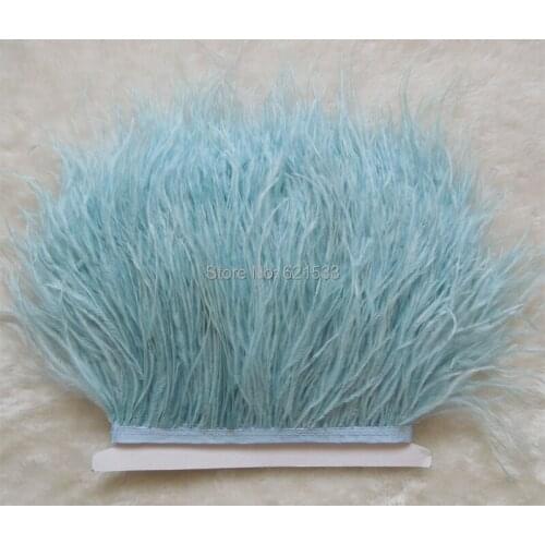 Light Blue Ostrich Fringe,10yards/lot-Ostrich feather Trim,Ostrich trimming on Satin Header 5-6inches in width