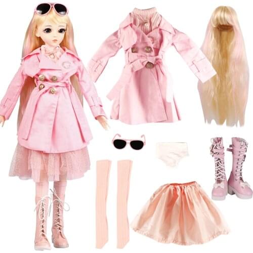 UCanaan Fashion Clothes Set For 1/3 BJD Doll Pink Clothes Skirt Shoes Sunglass Wig Full Outfits Accessories For 60CM Girls Dolls
