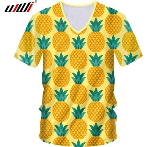 UJWI T-shirt Homme Hot Deep V Neck Slim Fit 3D T-shirt Printing Yellow Pineapple Casual Big Size Costume Spring Drop Shipping