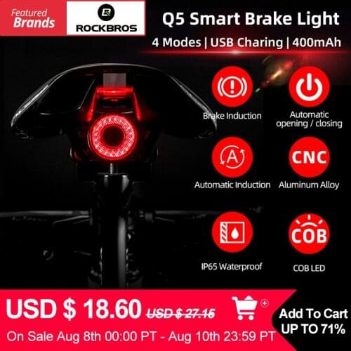 ROCKBROS Bike Light Smart Auto Brake Sensing Light IPx6 Lamp LED Cycling Taillight Rear Light Bike Accessories Q5 Bicycle Lamp