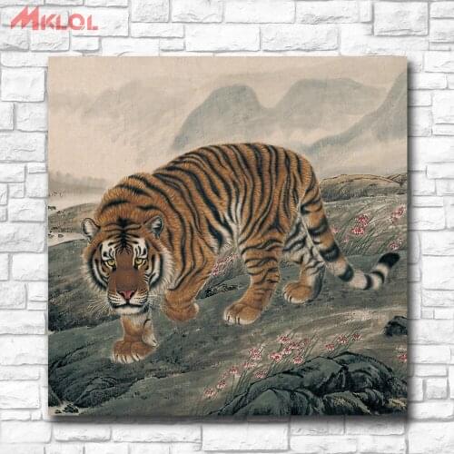 Wxkoil Oil Painting HD Art Tiger King walk Wall Decor Painted Wall Art Canvas Printed Living Room Painting Wall Art Pictures