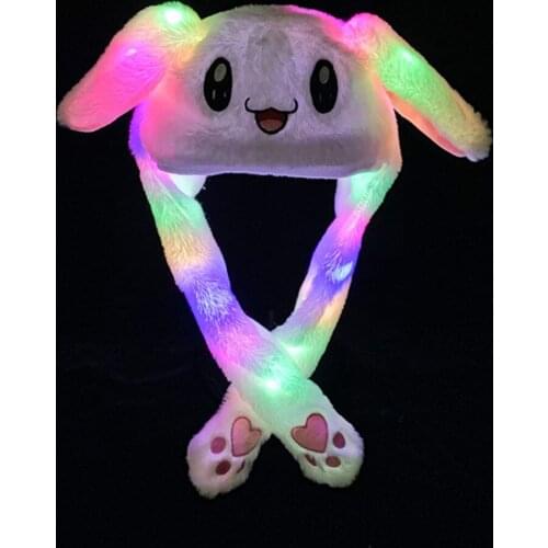 Funny Hat Women Men Kids Lighting Hat Cute Rabbit Ears Plush Ears Can Move Cap Children Shine Winter Warm Party Hat womens hat
