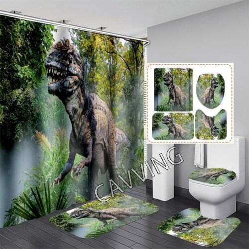 CAVVING 3D Print Dinosaur Shower Curtain Waterproof Bathroom Curtain Anti-slip Bath Mat Set Toilet Rugs Carpet Home Decor