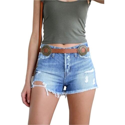 Plus Size Denim Shorts Women Sexy Mid Waist Ripped Hole Tassel Mini Short Jeans Summer Women Retro Washed Slim Jean Shorts