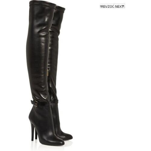 Real Photo Women Knee High Leather Wedge Boots Celebrity Wearing Shark Lock Fold Over Wedge Boots Riding Boots Size 42