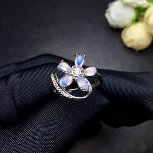 Fashion elegance Flower surround Natural light blue moonstone Ring S925 Silver Natural gemstone Ring Women party gift Jewelry