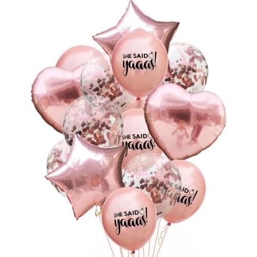 ZLJQ 14 pcs Rose Gold Heart Star Confetti Balloon Team Bride Hen Bachelorette Party Decor Wedding Valentines Day Decoration 8