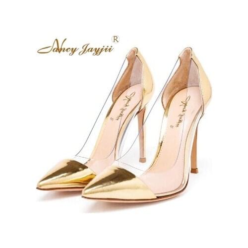 Gold Lucency Pointed Toe Transparent Pumps Shoes Women Stylish High Heel Woman Shoes PVC Sandals Office&Career Pumps Nancyjayjii