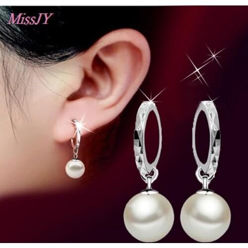 1 Pair New Arrival Girls Elegant Silver Pearls Pendant Ear Silver Plated Earrings Jewelry Approx. 10MM