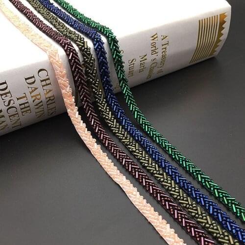 10Yards Champagne Pearl Beaded Handmade Lace Edge Trims Wedding Dress Belt Sash Ribbon Bridal Applique Fabric Sewing Craft DIY