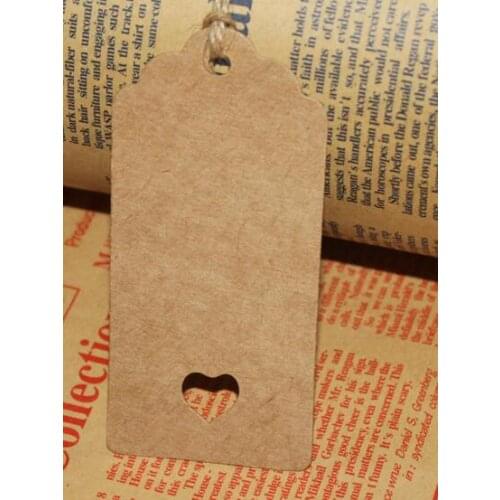 1000 pcs 9.5 * 4.5cm Hollow Heart Scalloped Kraft Paper Card / Blank Tag / Wedding Favour Gift Tag Price Label with Rope