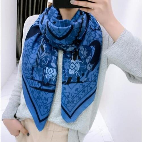 130CM Silk Scarf Women Large Shawls Horse Design Stoles Square Bandana Luxury Kerchief Hijab Scarf Female Foulards