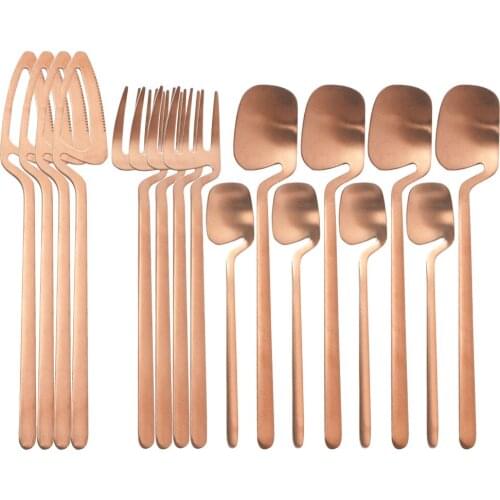 16Pcs Rose Cutlery Set Knives Forks Spoons Dinner Tableware Set 18/10 Stainless Steel Dinnerware Kitchen Silverware Flatware Set