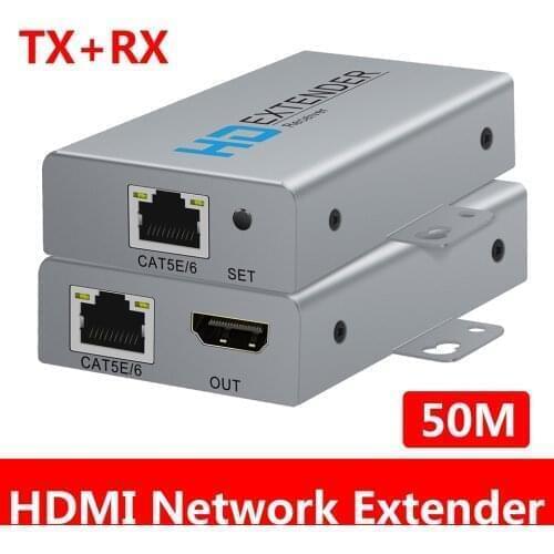 2-port HDMI extender POE cat5e/6 cable( HDMI ethernet extender+HDMI Loop out ) 1080P with EU/US/UK/AU Power Adapter Up to 50M