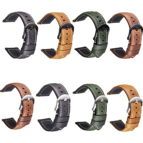 20mm 22mm 24mm Smart Watches Band New Real Cowhide Retro Rough Crazy Quick Release Strap