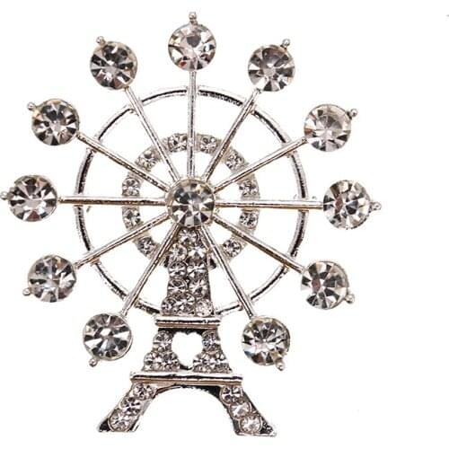 50pcs/lot Free Shipping Clear Crystal Rhinestone Brooch Tower Women Jewelry Gift Flat Back